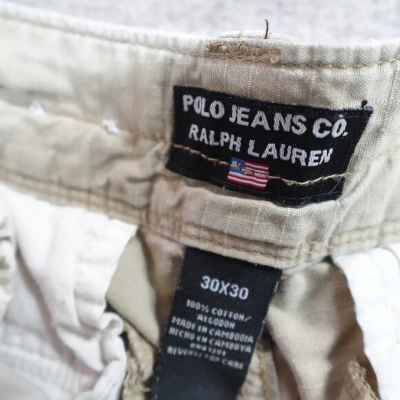Polo Jeans Ralph Lauren Pants 30 Beige Cargo Ripstop Side Adjusters Y2K - Picture 7 of 10